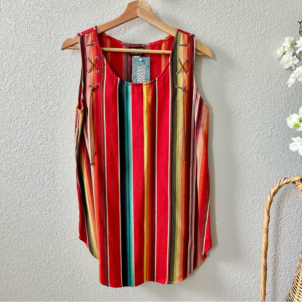 NEW Silverado Red Serape Shell Tank Top w Leather Detail Size XS Western Stripe